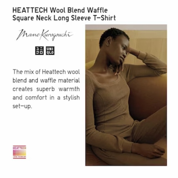Mame Kurogouchi x Uniqlo Heattech Wool Blend Waffle Square Neck Top Size XS - Picture 13 of 13